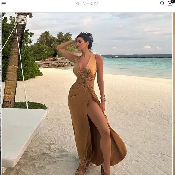 Sid Neigum  Satin Triple Loop Dress (Butterscotch, Size XS) - Picture 2 of 6